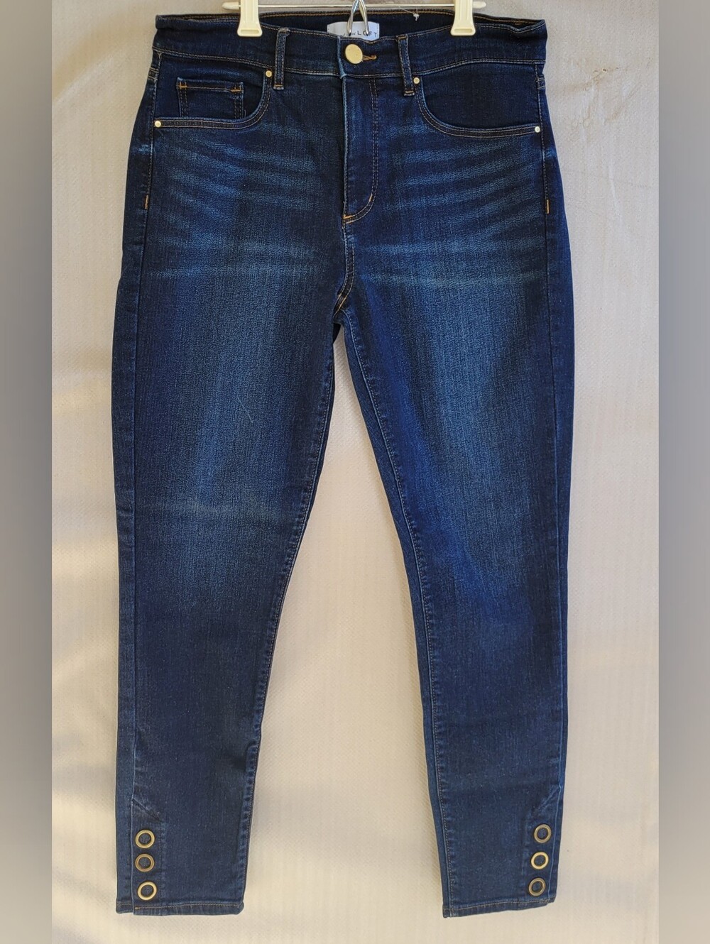 LOFT Dark Blue Skinny Jeans with Ankle Button Detail Size 8